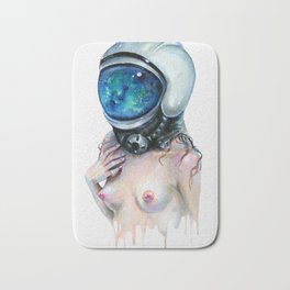Space Girl Bath Mat | Woman, Astonaut, Painting, Spaceship, Artist, Tanya, Surrealism, Watercolor, Surreal, Cosmonaut 