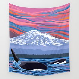 Orca Momma and calf - Ballet Slipper Wall Tapestry