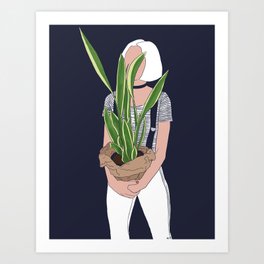 Girl & Her Snake Plant Art Print