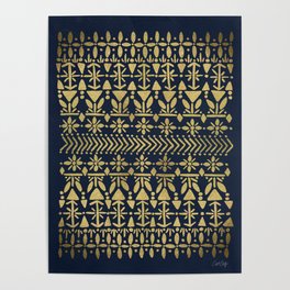 Norwegian Pattern – Gold on Navy Poster