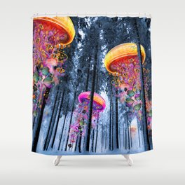 Winter Forest of Electric Jellyfish Worlds Shower Curtain