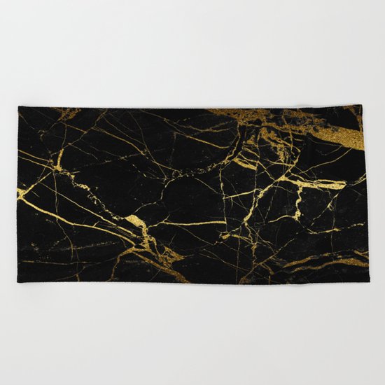 back & gold marble Beach Towel