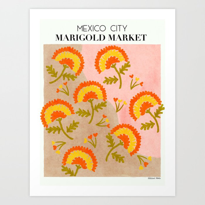 Red and Orange Marigold print - Mexico City Marigold Market Art Print