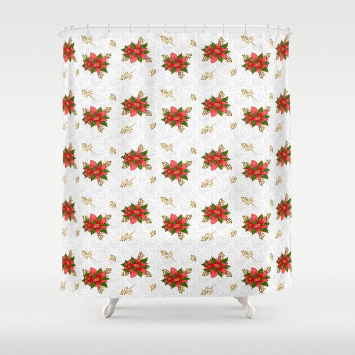 Christmas Poinsettia, Festive Floral Pattern. Shower Curtain by ...
