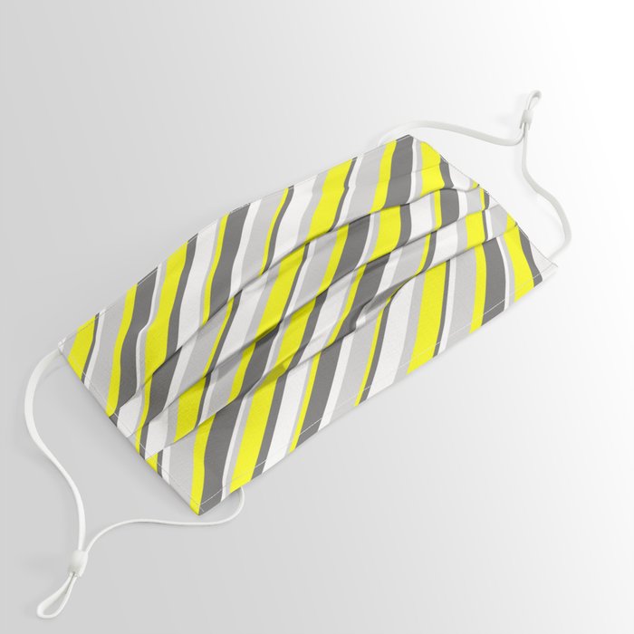 Yellow, Dim Gray, White & Light Grey Colored Stripes Pattern Face Mask