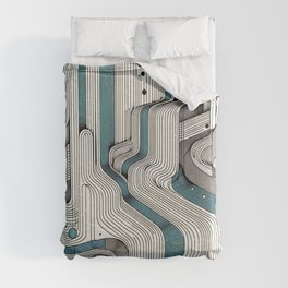Mid Century Mod Ink Waterfall Abstract Landscape Print Duvet Cover