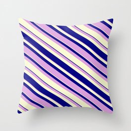 [ Thumbnail: Blue, Plum, and Light Yellow Colored Lines Pattern Throw Pillow ]