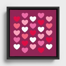 Valentine's pink perfect hearts burgundy Framed Canvas