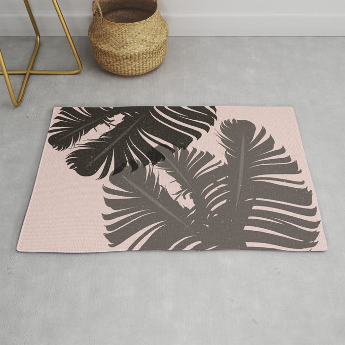 Tropical Leaf Silhouette in Pink Palette Rug