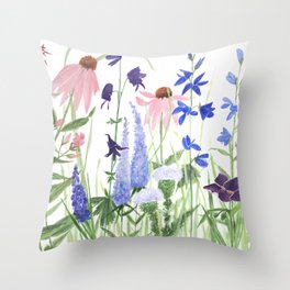 Botanical Watercolor Phlox Speedwell Throw Pillow