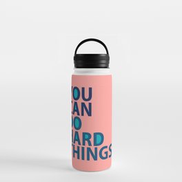 You Can Do Hard Things-Typography- Blue and Aquamarine on Pink  Water Bottle