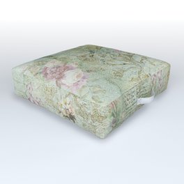 Vintage French Floral Wallpaper Outdoor Floor Cushion