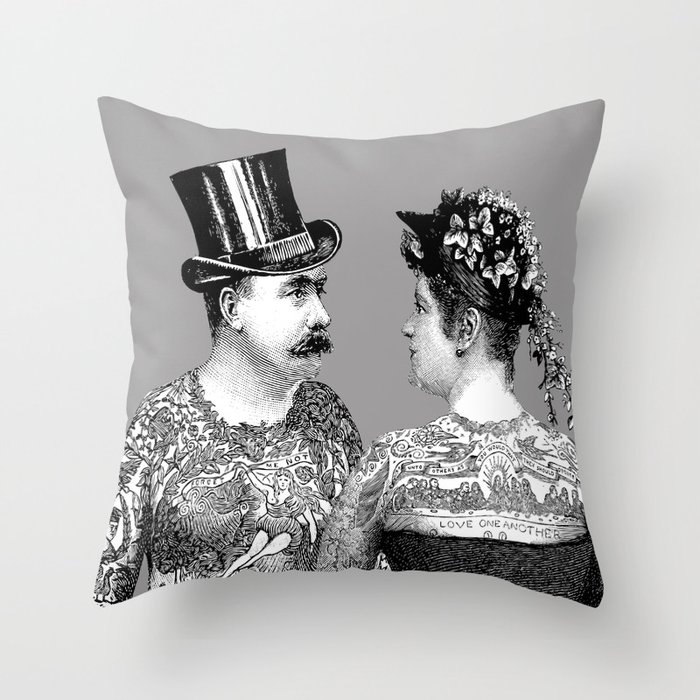 Tattooed Victorian Lovers | Tattooed Couple | Vintage Tattoos | Victorian Tattoos | Victorian Gothic Throw Pillow