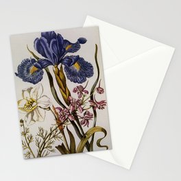 Antique blue English Iris, pink Delphinium, white Narcissus 1680   Stationery Card