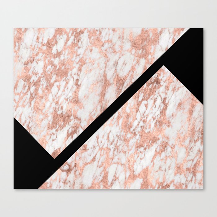 Rose gold marble geo layers on onyx Canvas Print