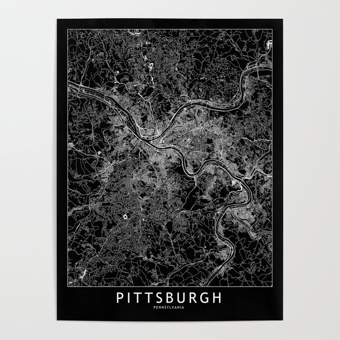 Pittsburgh Black Map Poster