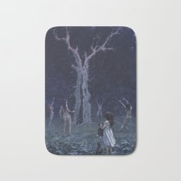 What are you doing, Mommy? Bath Mat | Oil, Painting, Jakubrozalski, Art, Tree, Ritual, Pagan, Cat, Witch, Digital 