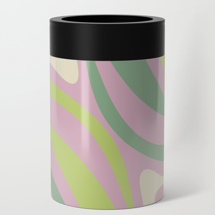 New Groove Retro Swirls in Soft Pastel Lavender Pink Lime Green Can Cooler