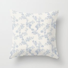 Vintage Toile Floral - Blue and White Throw Pillow