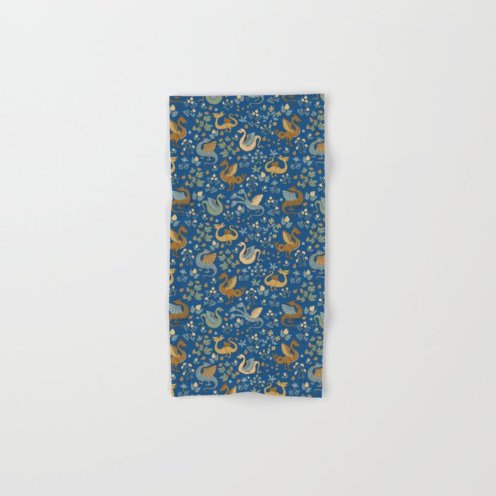 Dragons and Flowers on Classic Blue Hand & Bath Towel