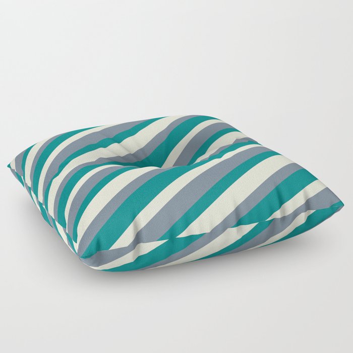 Beige, Slate Gray, and Teal Colored Lined/Striped Pattern Floor Pillow