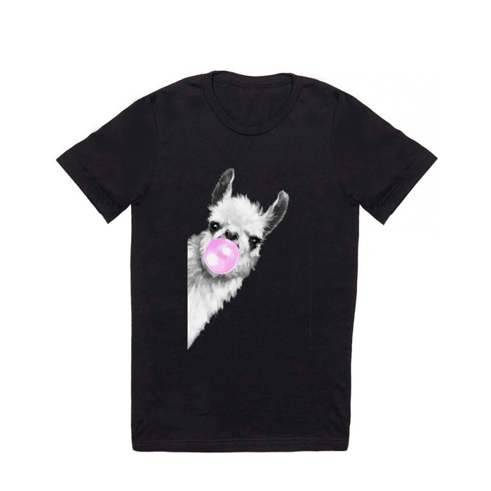 Bubble Gum Sneaky Llama Black and White T Shirt