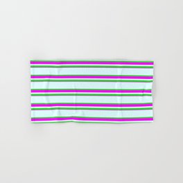 [ Thumbnail: Light Cyan, Lime Green & Fuchsia Colored Lines Pattern Hand & Bath Towel ]