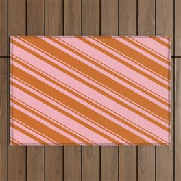 [ Thumbnail: Light Pink & Chocolate Colored Striped Pattern Outdoor Rug ]