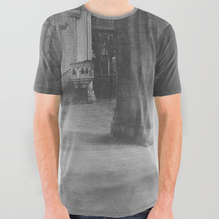 Nave and octagon of the Cathedral gothic church arcitecture black and white photograph / photography by Frederick H. Evans All Over Graphic Tee