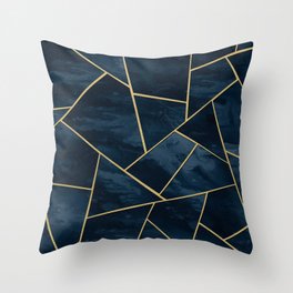 Dark Midnight Navy Blue Gold Geometric Glam #1 #geo #decor #art Throw Pillow