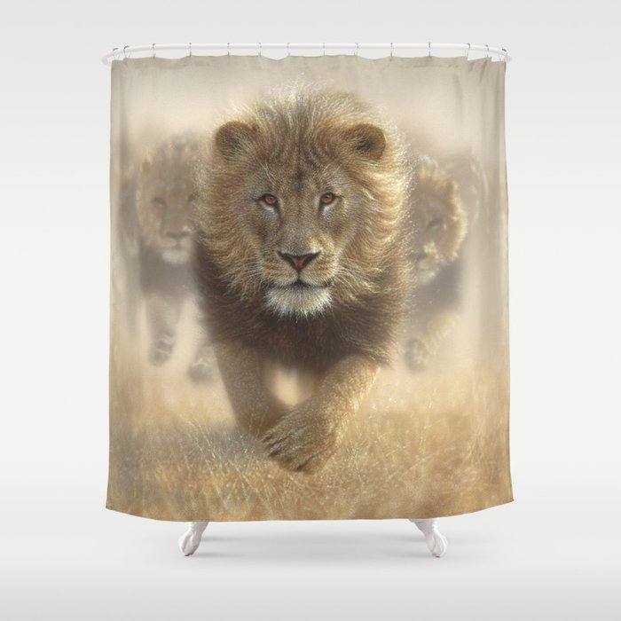 Lions Running Eat My Dust Shower Curtain By Collinboglenatureart Society6