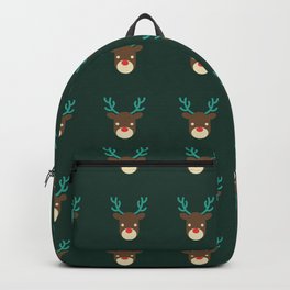 Cute deer pattern Christmas decorations retro colors dark green background Backpack