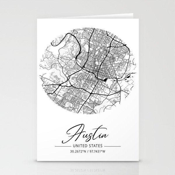 Austin map coordinates Stationery Cards