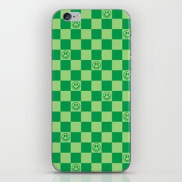 Monochromatic Green Smiley Face Checkerboard iPhone Skin