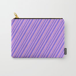 [ Thumbnail: Medium Slate Blue and Plum Colored Lined Pattern Carry-All Pouch ]
