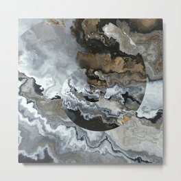 Gray Fluid Pour Black White Metal Print