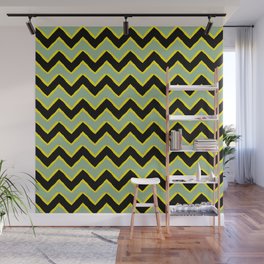 Fresh Minty Green And Black Chevron Pattern,Zigzag Stripes Pattern,Waves,Geometric,Abstract,Retro,Classic, Wall Mural