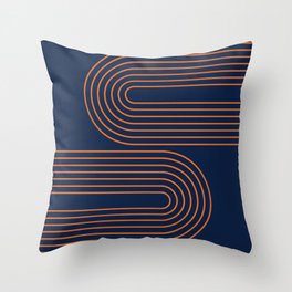 Geometric Lines Rainbow 9 in Navy Blue Orange Throw Pillow