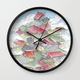 City in the mist Wall Clock