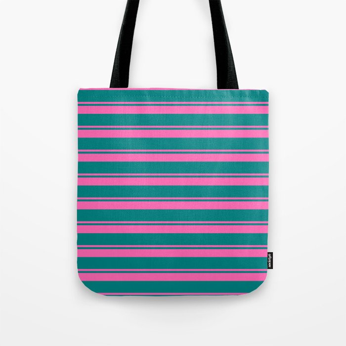 Hot Pink and Teal Colored Stripes/Lines Pattern Tote Bag