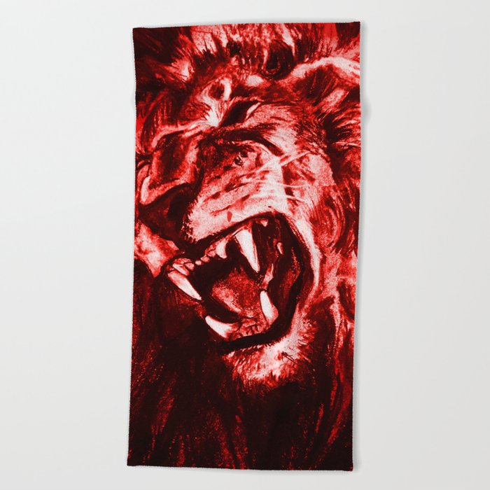 Panthera Leo Carboneum - Red Beach Towel