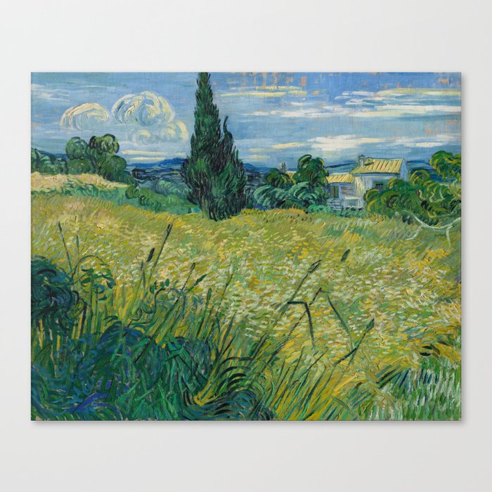 Green Wheat Field Landscape Painting Canvas Print
