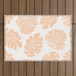 Peaceful Nature - Tropical Jungle Leaves Peach Outdoor Rug