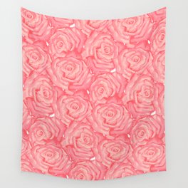 Cute Bed of Pink Roses Pattern Wall Tapestry