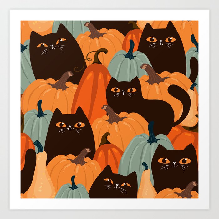 halloween black cats and pumpkins