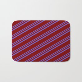[ Thumbnail: Slate Blue and Maroon Colored Lines Pattern Bath Mat ]
