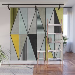 Colorful Concrete Triangles - Yellow, Blue, Grey Wall Mural