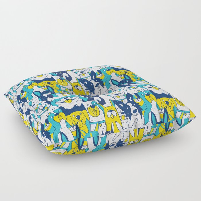 Goofy Dogs - Blue and Yellow Floor Pillow