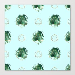 Minimal Tropical Palm Leaf - Palm And Gold - Gold Geometric Pattern 3 - Modern Tropical Wall Art Canvas Print
