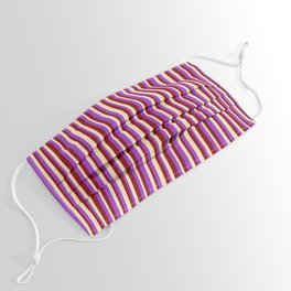 [ Thumbnail: Maroon, Dark Orchid, and Beige Colored Striped/Lined Pattern Face Mask ]